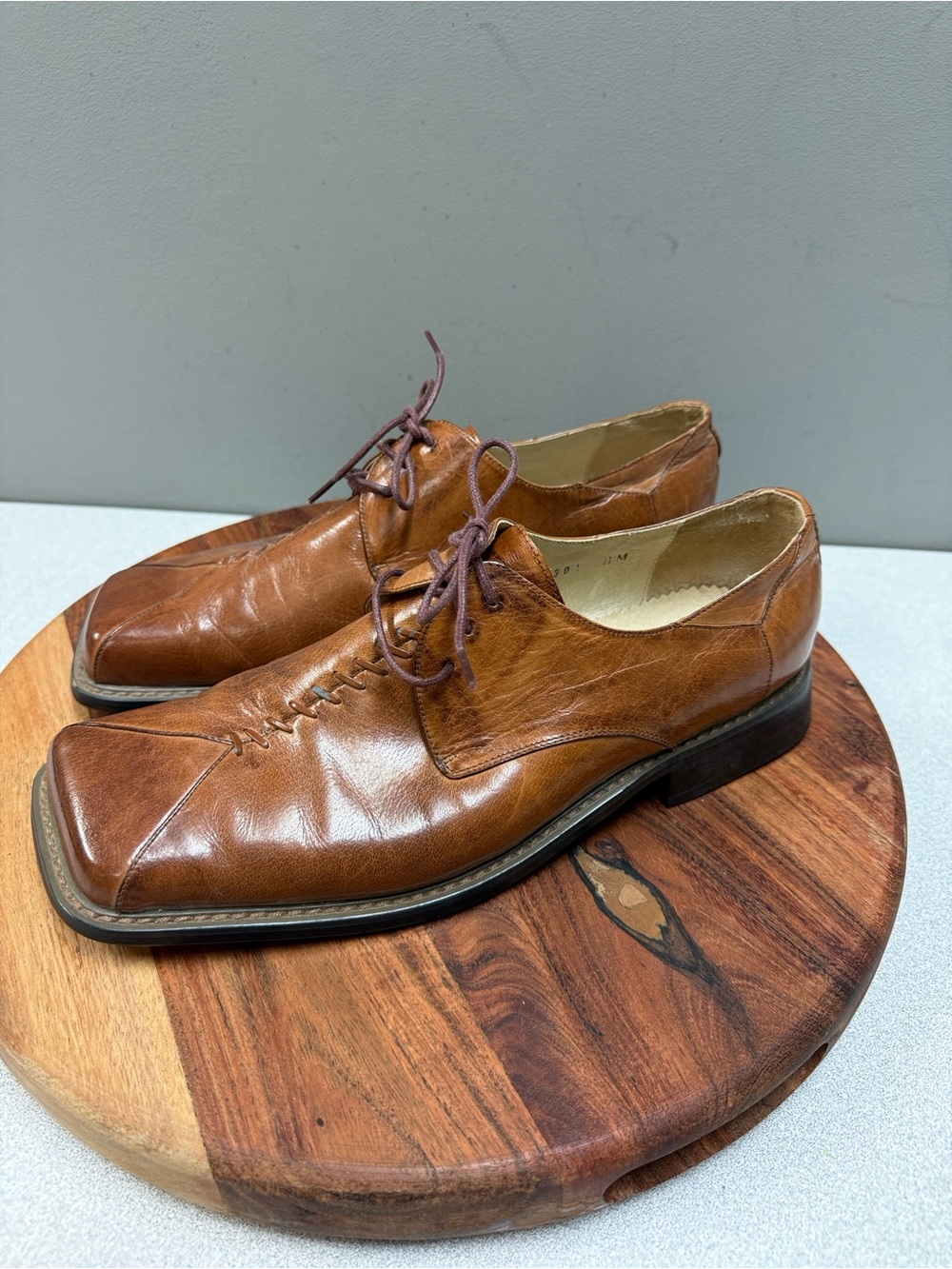 Vintage Y2K Giorgio V Italian Leather Square Toe Derby Shoes Men’s 11 Cognac